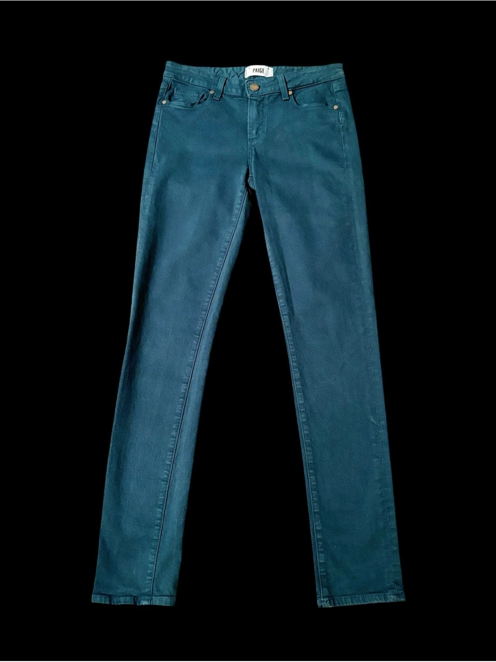 PAIGE Skyline Skinny Jeans Teal Green Stretch Denim Size 27 USA Made